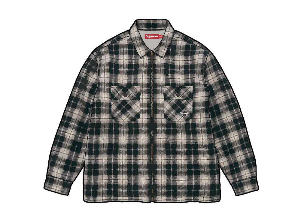 シュプリーム サーマル ラインド ジップ アップ フランネル シャツ "ブラック"