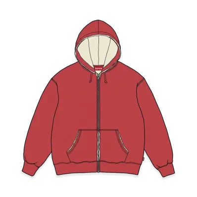 Supreme Shearling Lined Zip Up Hooded Sweatshirt "Dark Red"