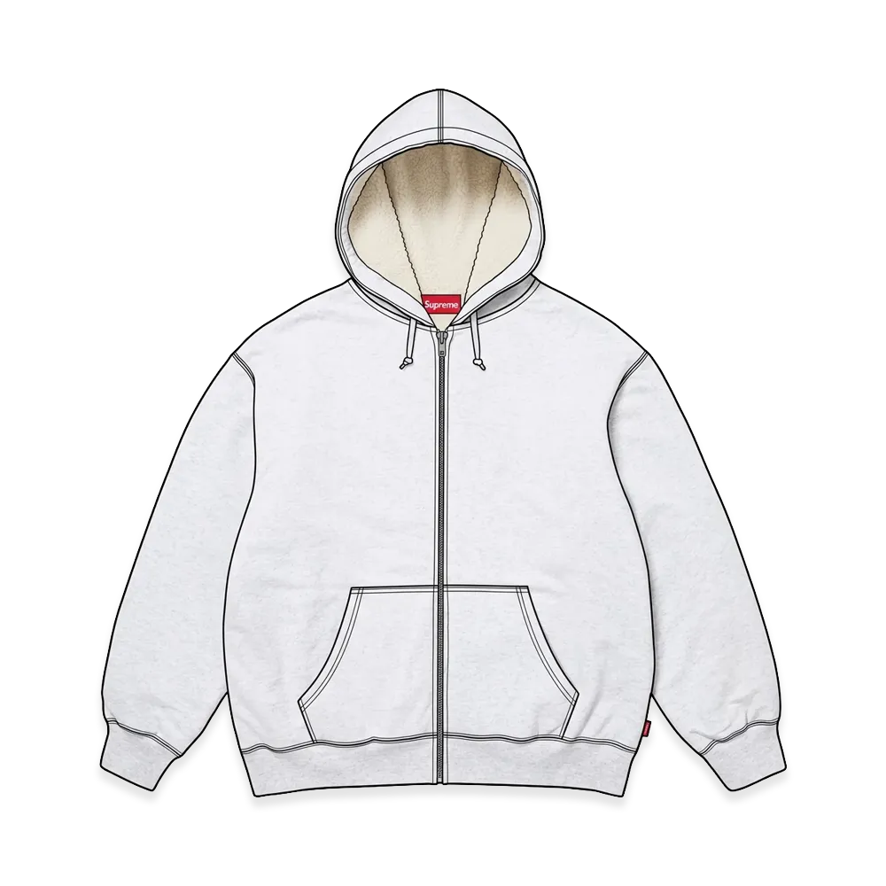 Supreme Shearling Lined Zip Up Hooded Sweatshirt "Ash Grey"