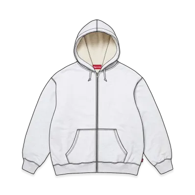 Supreme Shearling Lined Zip Up Hooded Sweatshirt "Ash Grey"