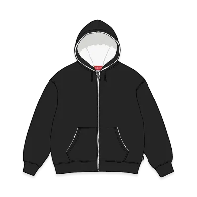 Supreme Shearling Lined Zip Up Hooded Sweatshirt "Black"
