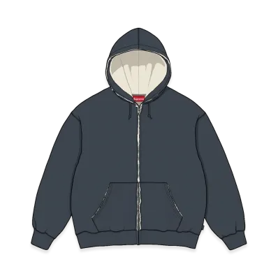 Supreme Shearling Lined Zip Up Hooded Sweatshirt "Navy"