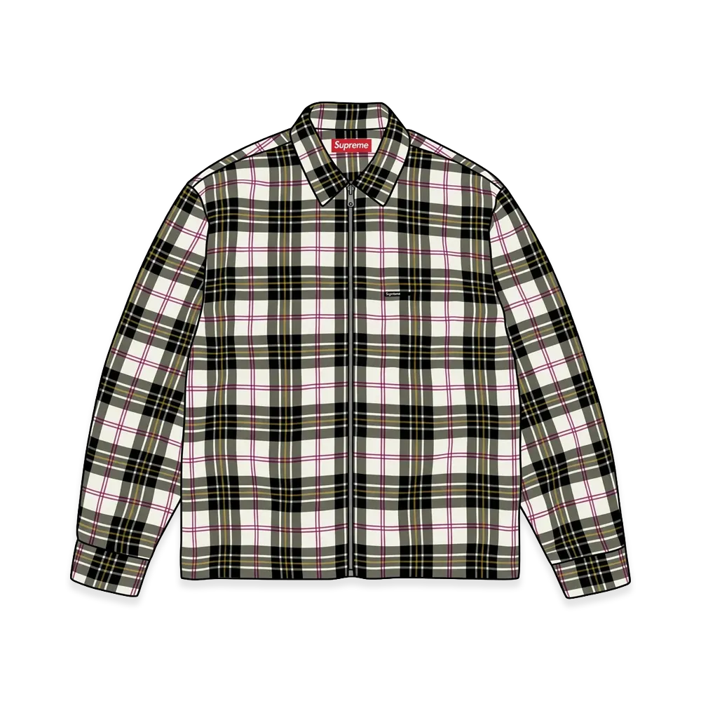 Supreme Metallic Flannel Zip Up Shirt "White"