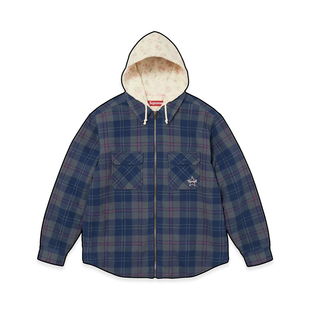 Supreme Thermal Lined Hooded Flannel Zip Up Shirt "Blue"