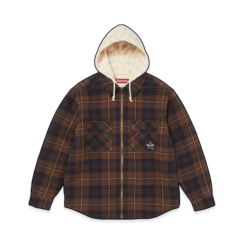 Supreme Thermal Lined Hooded Flannel Zip Up Shirt "Brown"