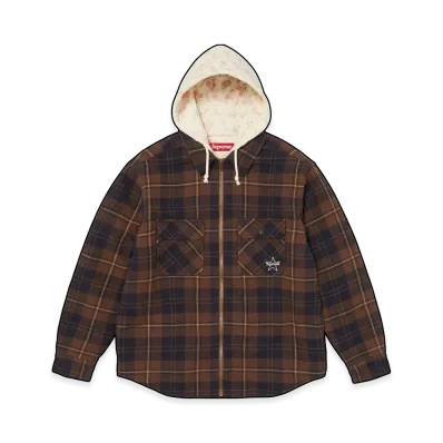 Supreme Thermal Lined Hooded Flannel Zip Up Shirt "Brown"