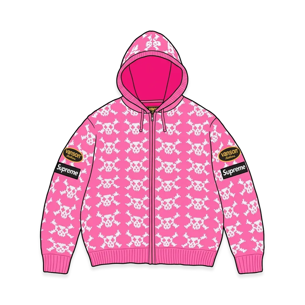 Supreme x Vanson Leathers Skull Zip Up Hooded Sweater "Pink"