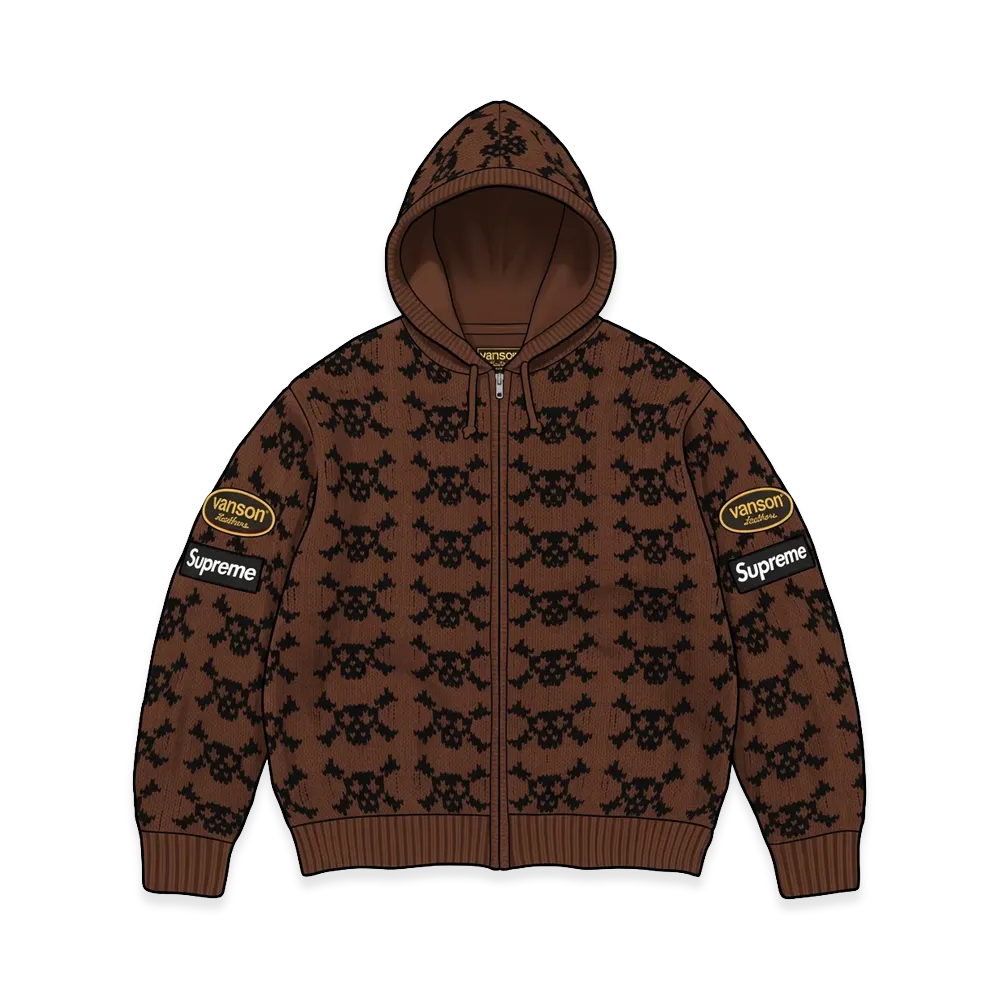 Supreme x Vanson Leathers Skull Zip Up Hooded Sweater "Brown"