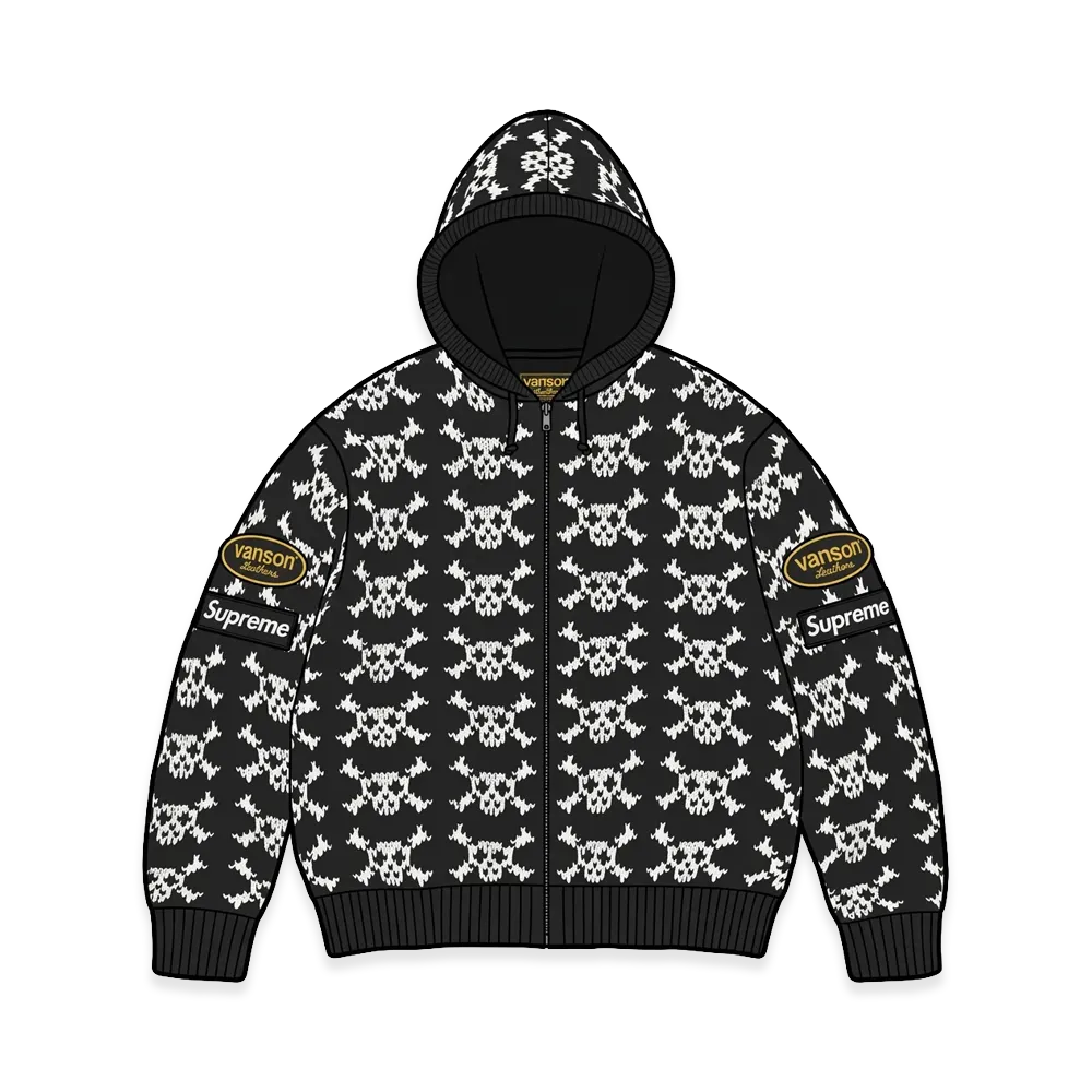 Supreme x Vanson Leathers Skull Zip Up Hooded Sweater "Black"