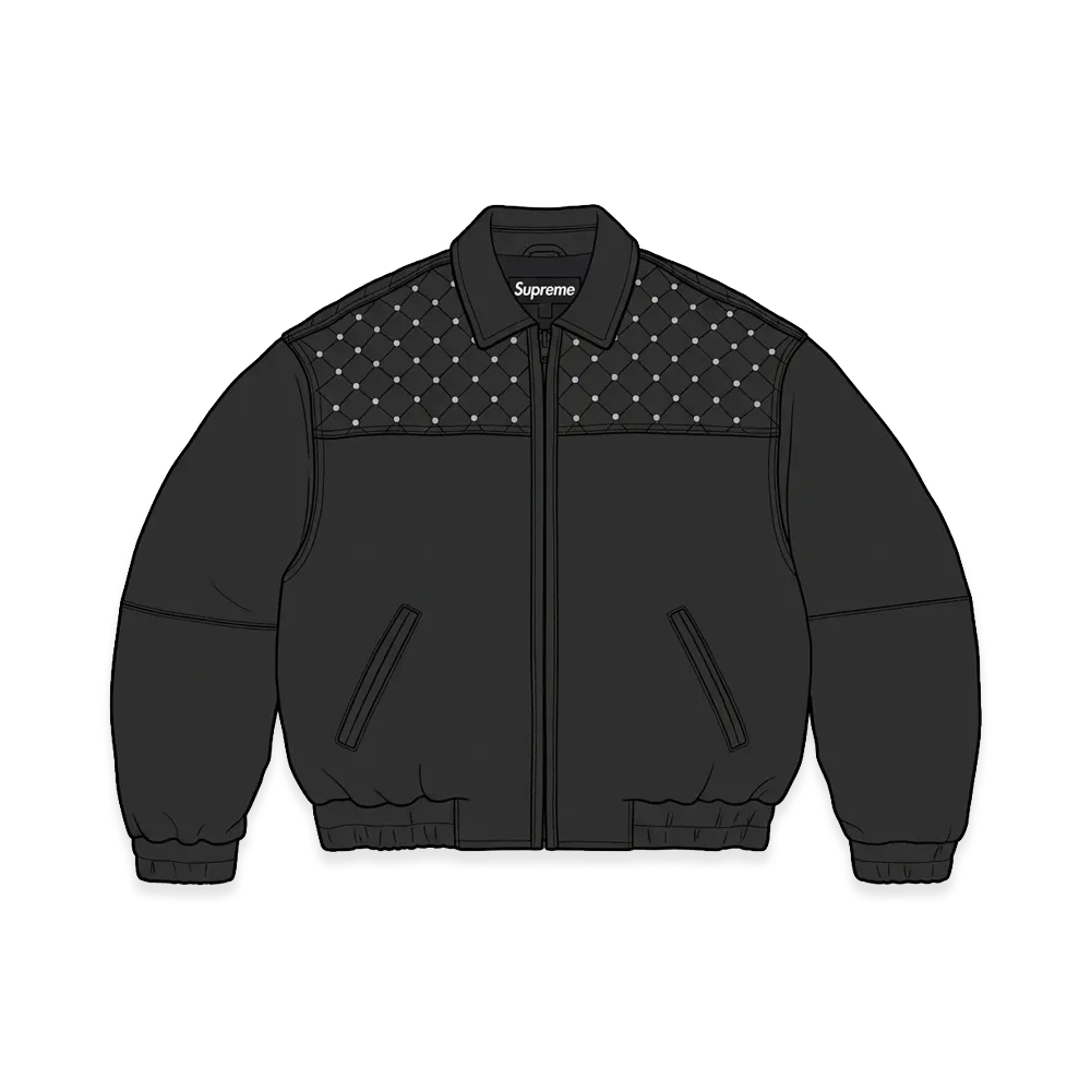 Supreme Swarovski Studded Quilted Leather Jacket "Black"
