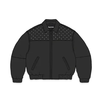 Supreme Swarovski Studded Quilted Leather Jacket "Black"
