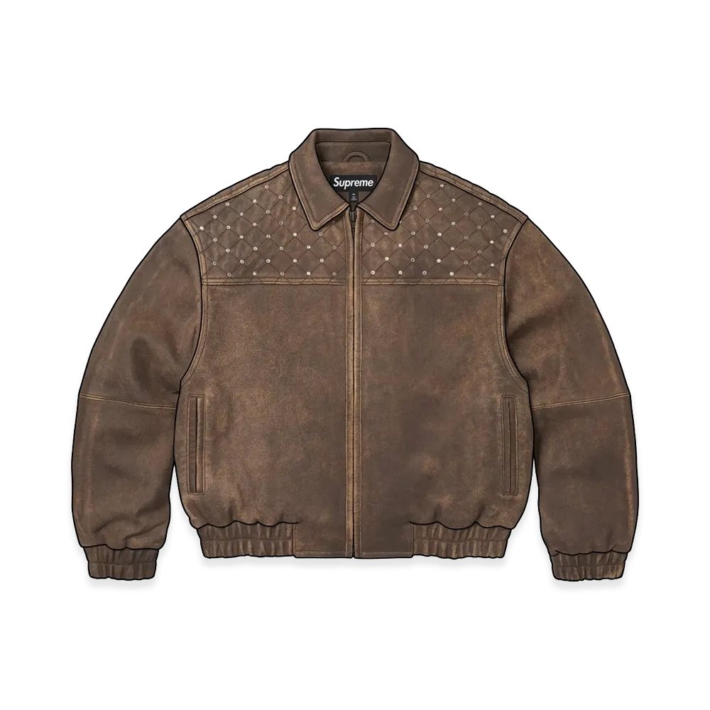 Supreme Swarovski Studded Quilted Leather Jacket "Brown"