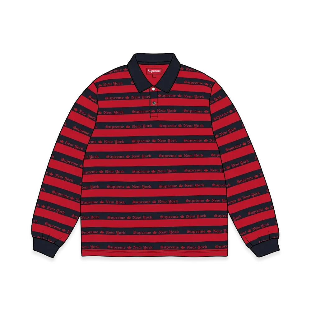 Supreme Old English Stripe L/S Polo "Navy"