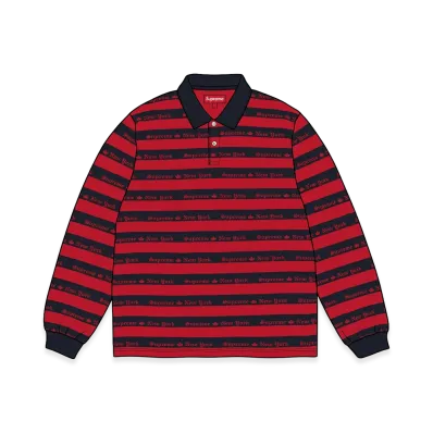 Supreme Old English Stripe L/S Polo "Navy"