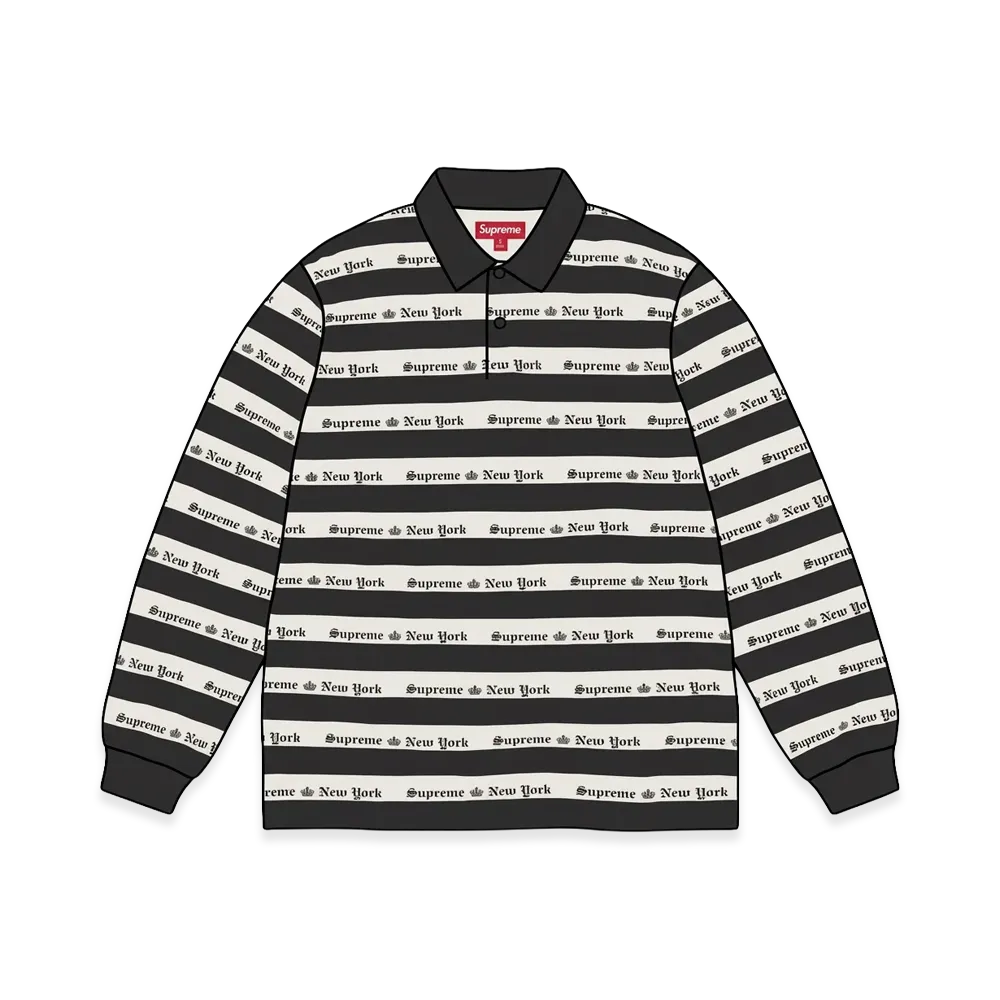 Supreme Old English Stripe L/S Polo "Black"