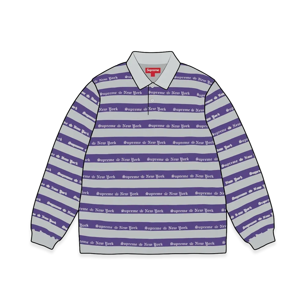 Supreme Old English Stripe L/S Polo "Heather Grey"