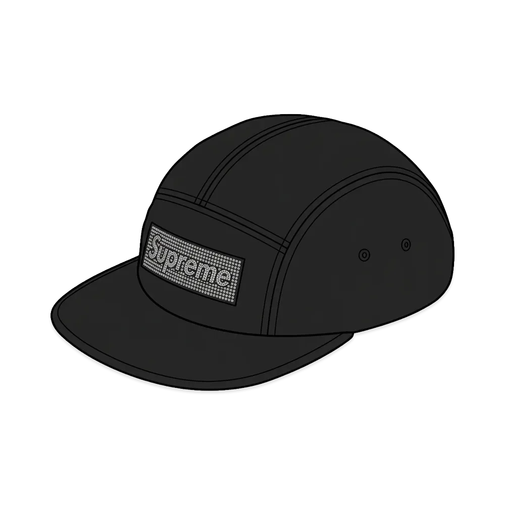 Supreme Rhinestone Label Camp Cap "Black"