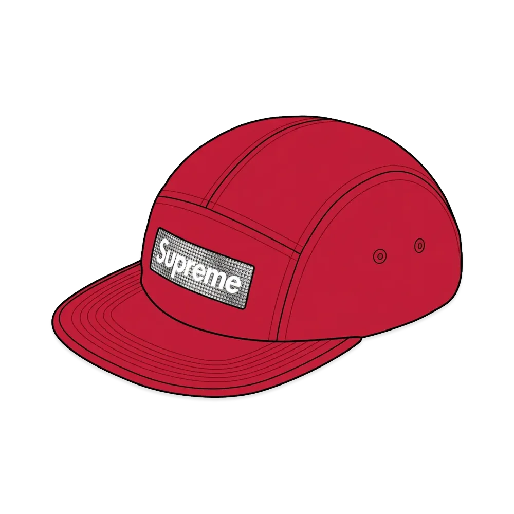 Supreme Rhinestone Label Camp Cap "Red"