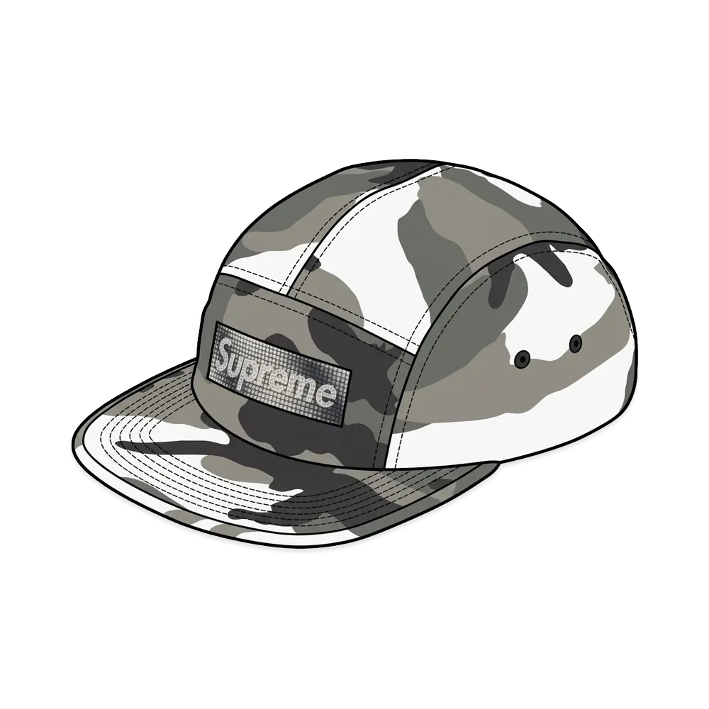 Supreme Rhinestone Label Camp Cap "Snow Camo"