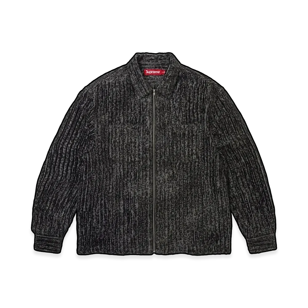 Supreme Leopard Frayed Zip Up Shirt "Black"