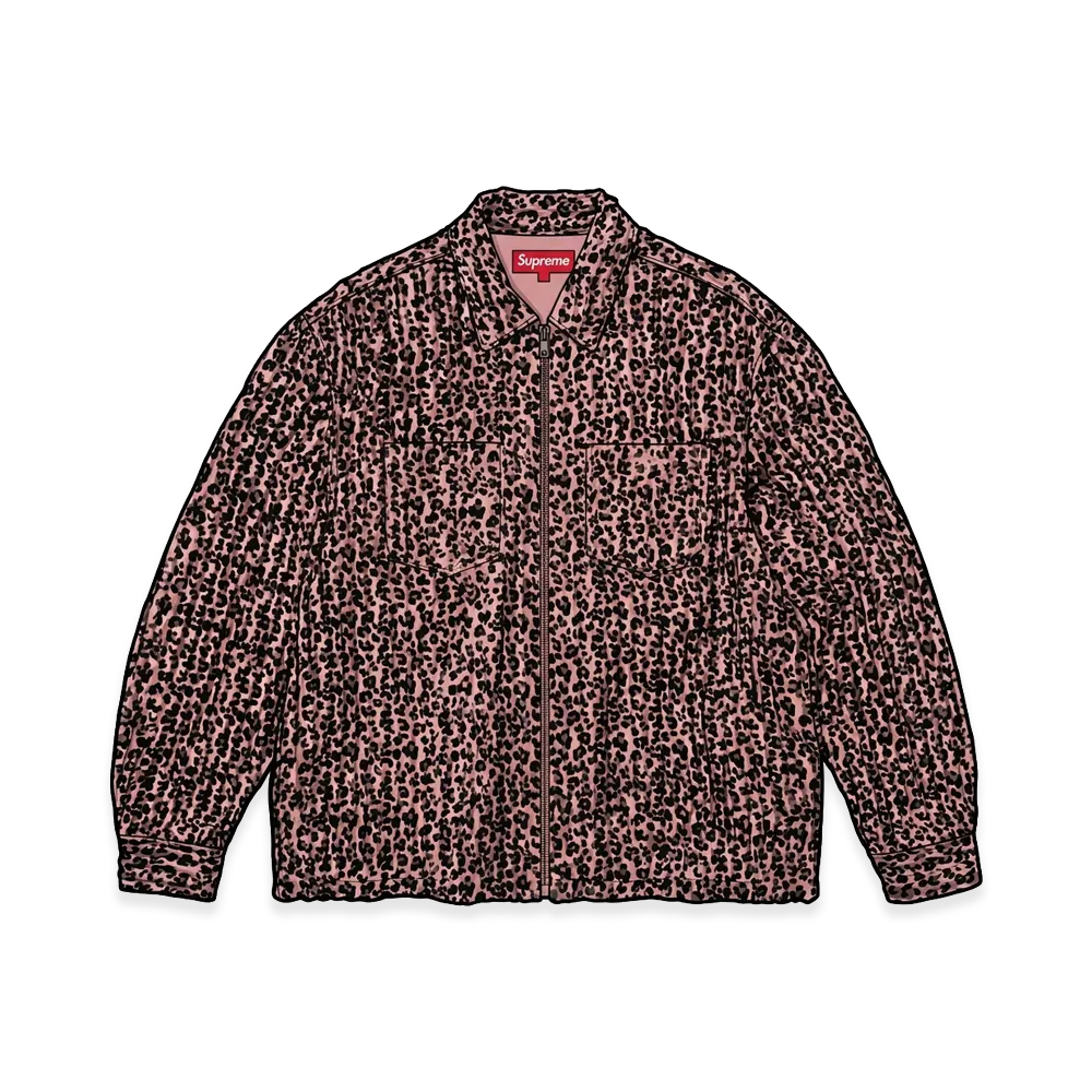 Supreme Leopard Frayed Zip Up Shirt "Pink"