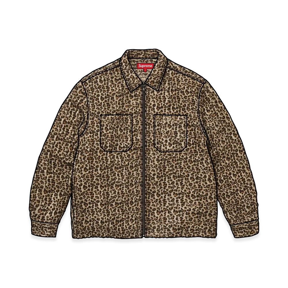 Supreme Leopard Frayed Zip Up Shirt "Tan"
