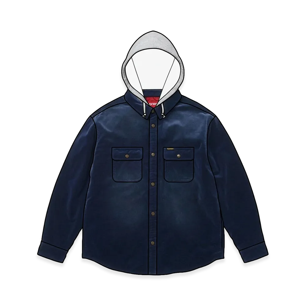Supreme Quilted Lined Hooded Velvet Snap Shirt "Navy"