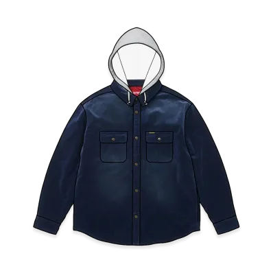 Supreme Quilted Lined Hooded Velvet Snap Shirt "Navy"