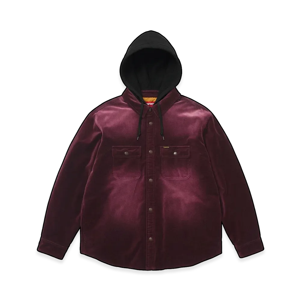 Supreme Quilted Lined Hooded Velvet Snap Shirt "Plum"