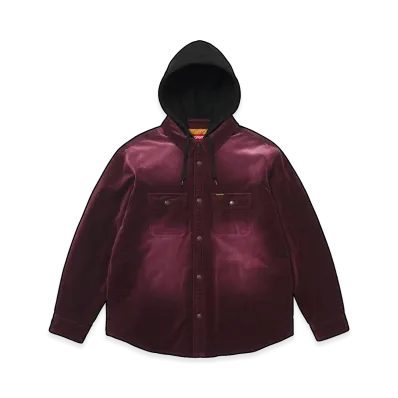 Supreme Quilted Lined Hooded Velvet Snap Shirt "Plum"