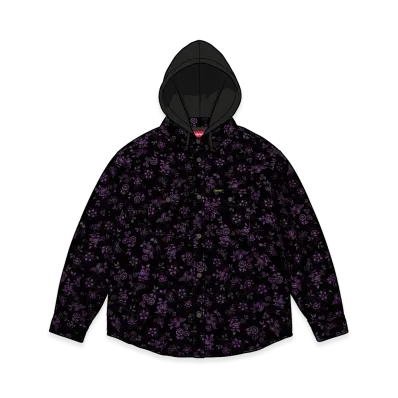 Supreme Quilted Lined Hooded Velvet Snap Shirt "Floral"