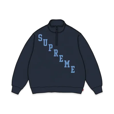 Supreme Slant Applique Half Zip Pullover "Navy"