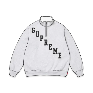 Supreme Slant Applique Half Zip Pullover "Ash Grey"