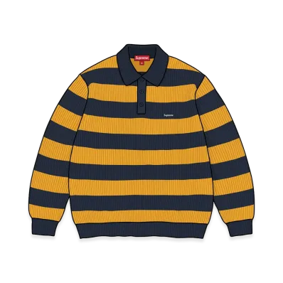 Supreme Small Box Sweater Polo (26FW) "Navy Stripe"