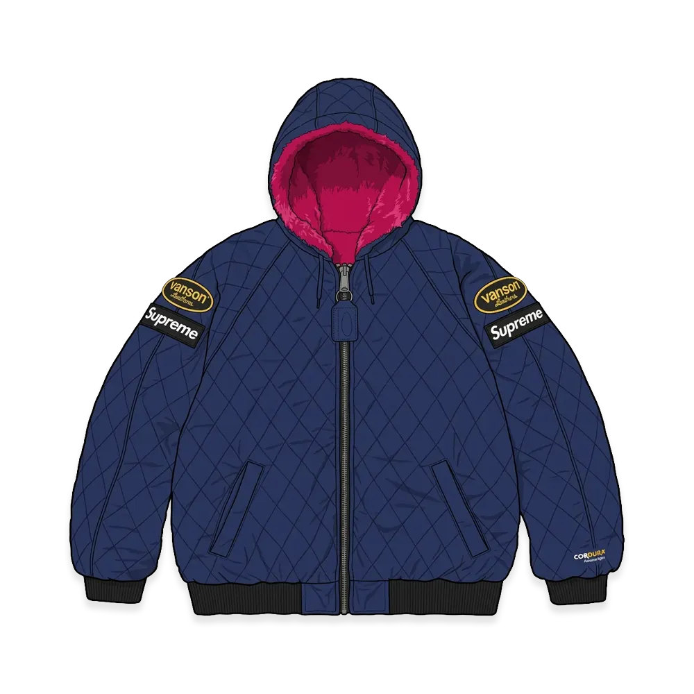 Supreme x Vanson Leathers Reversible Quilted Hooded Jacket "Navy"