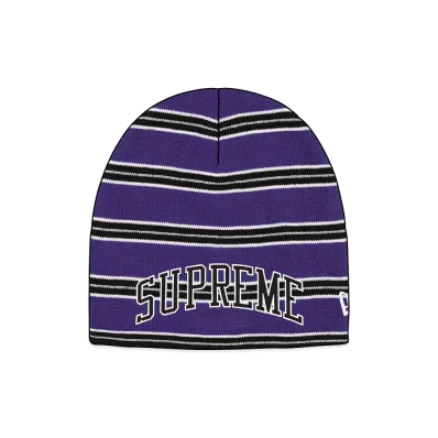 Supreme New Era Stripe Beanie "Purple"