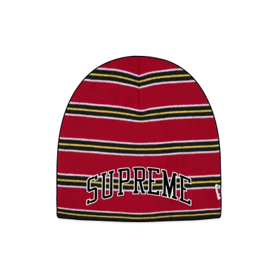 Supreme New Era Stripe Beanie "Red"