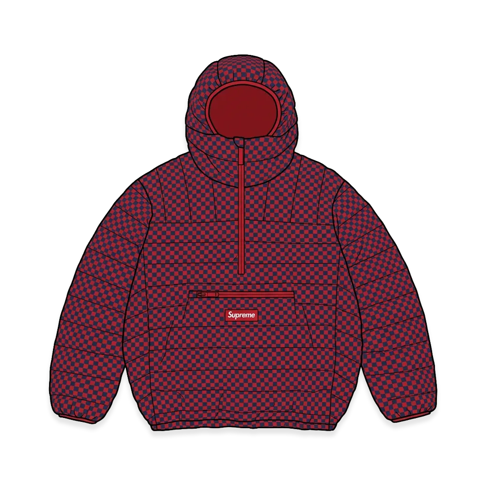 Supreme Micro Down Half Zip Hooded Pullover "Red Checkerboard"