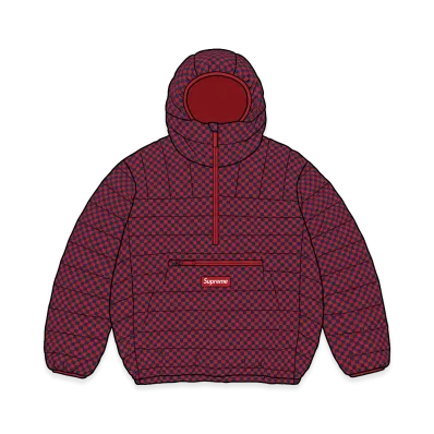 Supreme Micro Down Half Zip Hooded Pullover "Red Checkerboard"