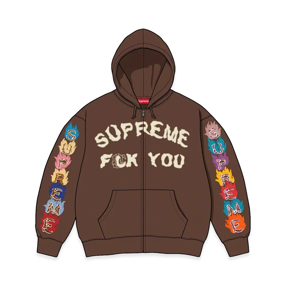 Supreme Fuck You Zip Up Hooded Sweatshirt "Brown"