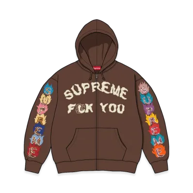 Supreme Fuck You Zip Up Hooded Sweatshirt "Brown"