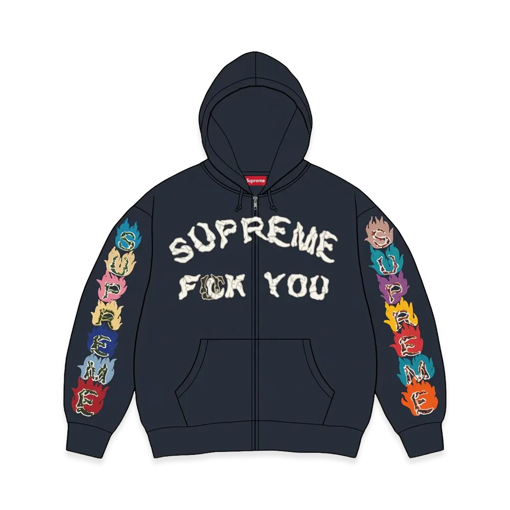 Supreme Fuck You Zip Up Hooded Sweatshirt "Navy"