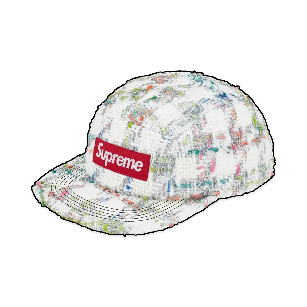 Supreme Metallic Bouclé Camp Cap "White"