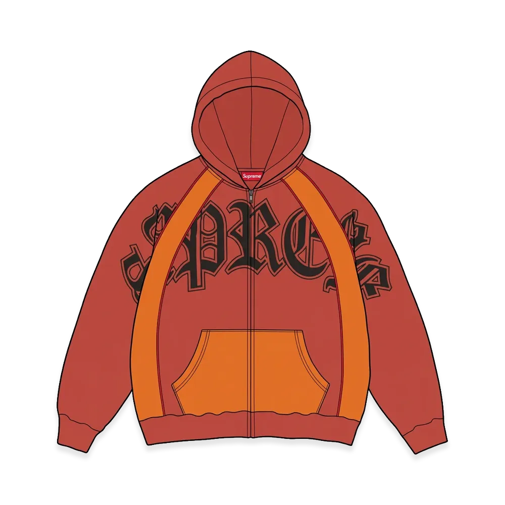 Supreme Paneled Zip Up Hooded Sweatshirt "Burnt Orange"