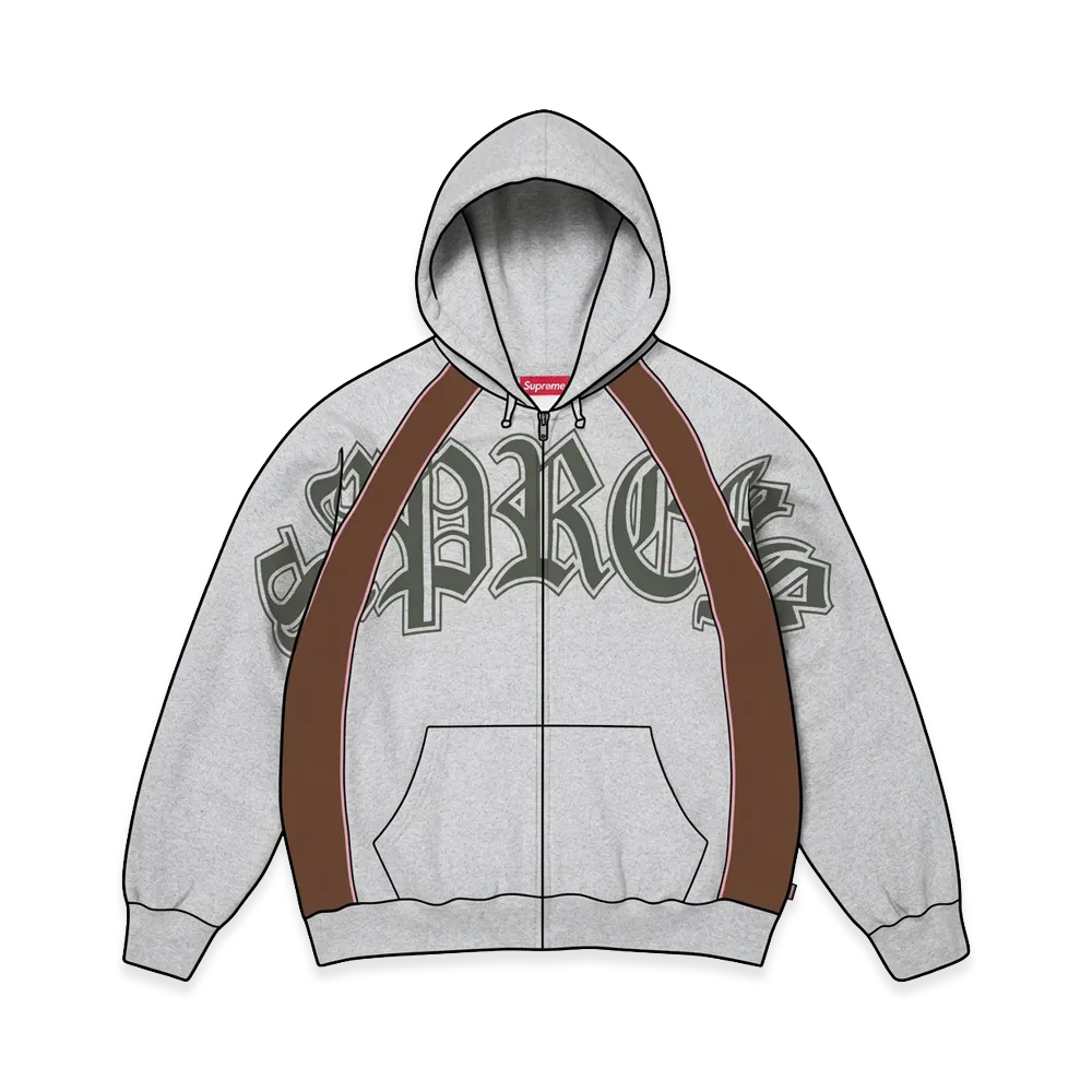Supreme Paneled Zip Up Hooded Sweatshirt "Heather Grey"