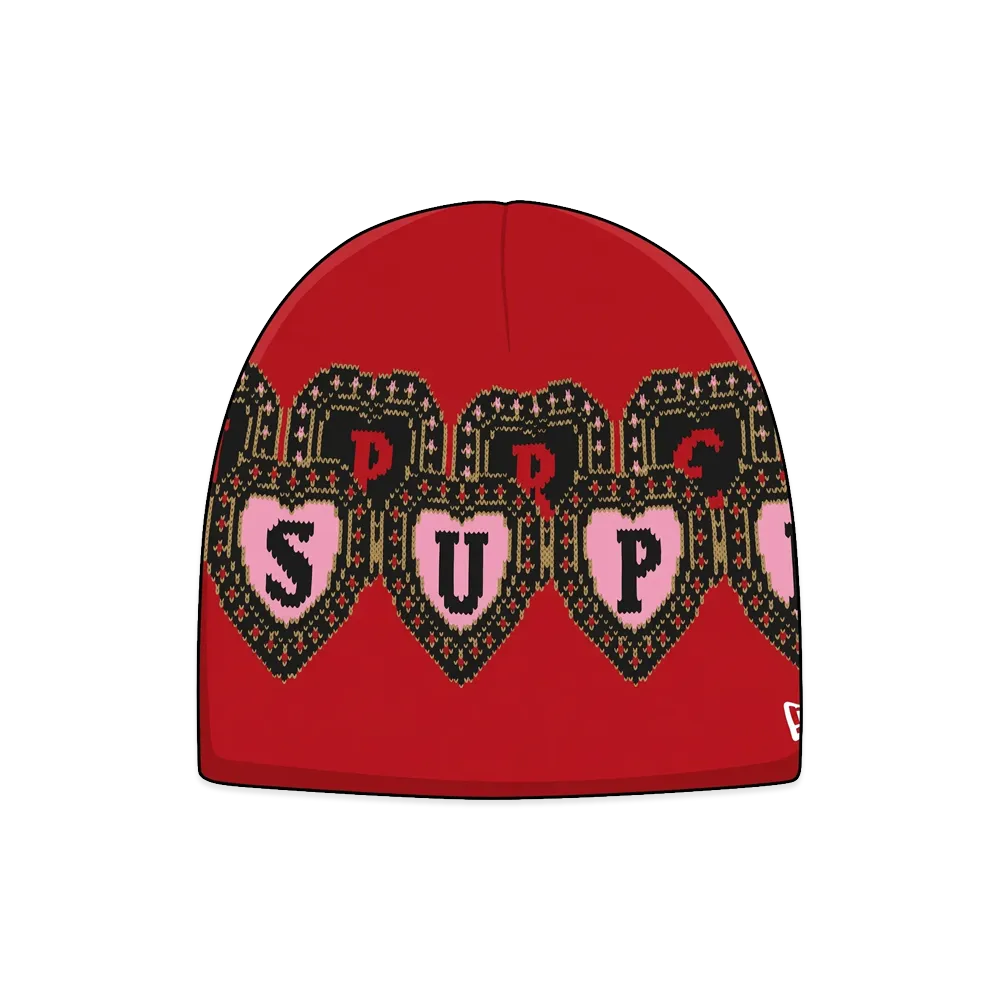 Supreme New Era Hearts Beanie "Red"