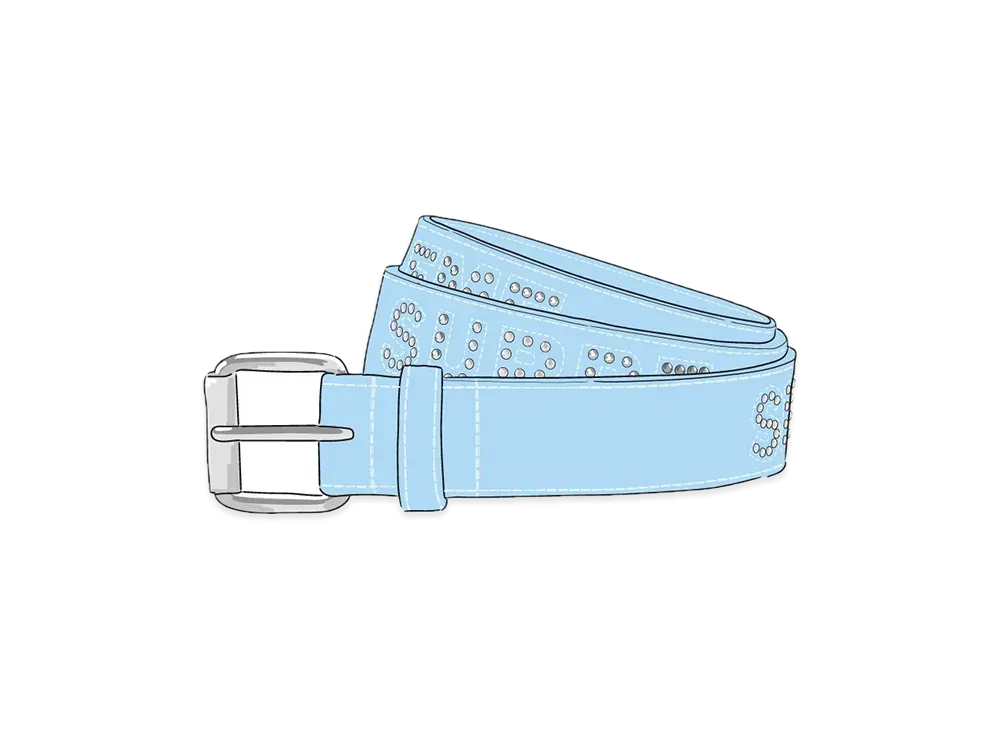Supreme ブルー レザーベルト S/M Supreme Studded Logo Belt 