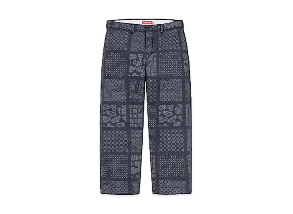 シュプリーム ペイズリー グリッド チノ ボトムス "ネイビー"