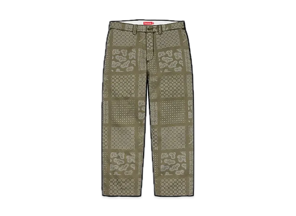 シュプリーム ペイズリー グリッド チノ ボトムス "オリーブ"