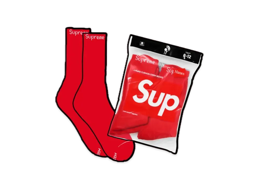 Supreme Hanes® Crew Socks (4 Pack) "Red"(20SS)